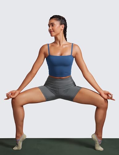 Image of CRZ YOGA Butterluxe Cami Crop Tank Tops | Light Support, Removable Pads, Yoga, Extremely Soft, Square Neck, Spaghetti Straps, Longline Sports Bras for Women