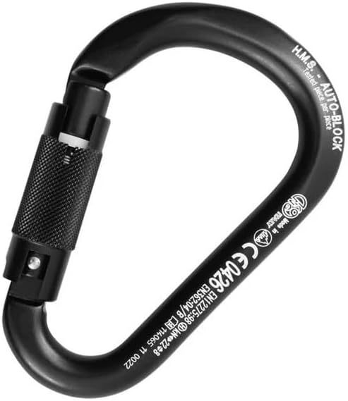 KONG Italy HMS Classic Auto Block Carabiner, Aluminum Alloy HMS Connector with 3-Action Auto Lock & Keylock System, 22kN Strength, Wide Pear Shape for Belay & Climbing, Made in Italy