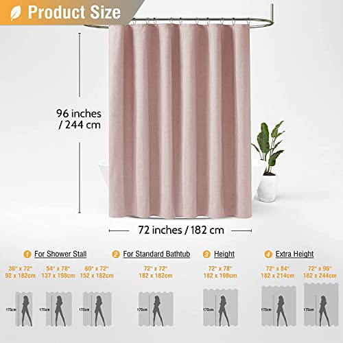 Bttn Extra Long Shower Curtain, 96 Inch Linen Textured Heavy Duty Fabric Shower Curtain Set With 12 Plastic Hooks, Large Luxury Decorative Polyester Cloth Shower Curtains For Bathroom, 72"X96", Blush #TOP4