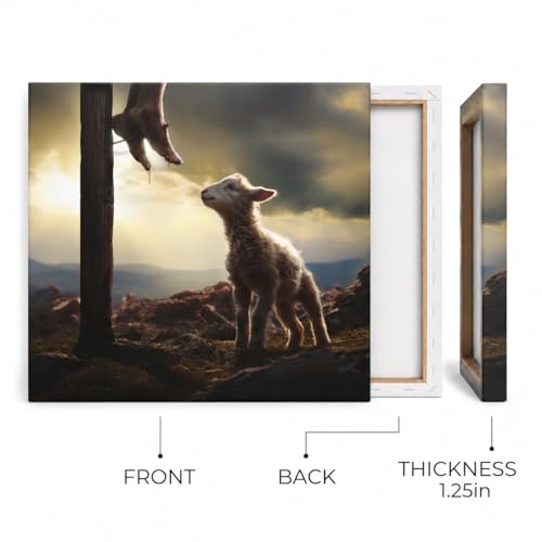 Image of GUN SUPPLIES OUTLET LLC Jesus and Lamb Canvas Wall Art The Sacrifice of Jesus Picture Religious Christian Home Decor Print 12x16 inch