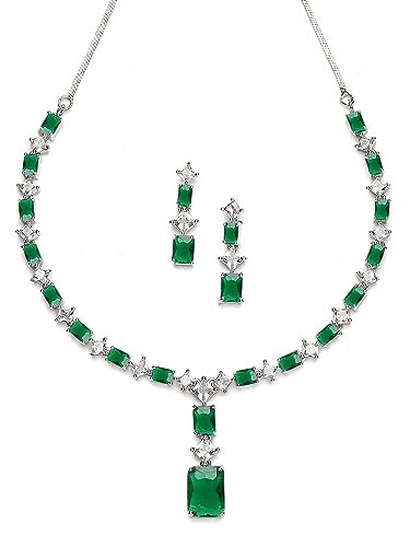 Image of Karatcart Elegant Silver Plated Blue American Diamond Necklace Set for Women