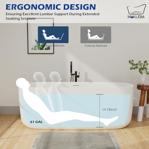 Image of 59 inch Lucite Acrylic Freestanding Bathtub, Rectangular Shape Contemporary Soaking Tub with Toe-tap Chrome Center Drain, Slotted Overflow, cUPC Certified, Glossy White
