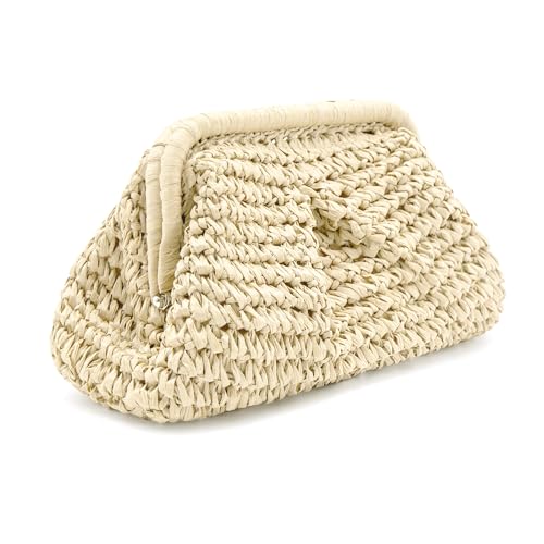 Image of Straw Clutch Purses - Straw Crossbody Bags for Women Woven Purse Beach Handbags Cloud Dumpling Pouch