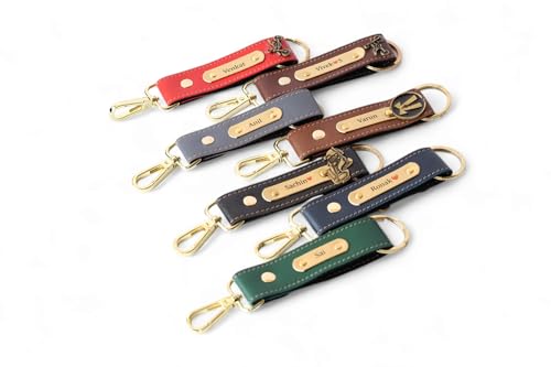 Image of Thebaegift Customized Leather Keychain | Personalized Birthday Gift for Men's | Handcrafted Organizer with Name Tag and Charms | Unique Birthday & Anniversary Gift For Men