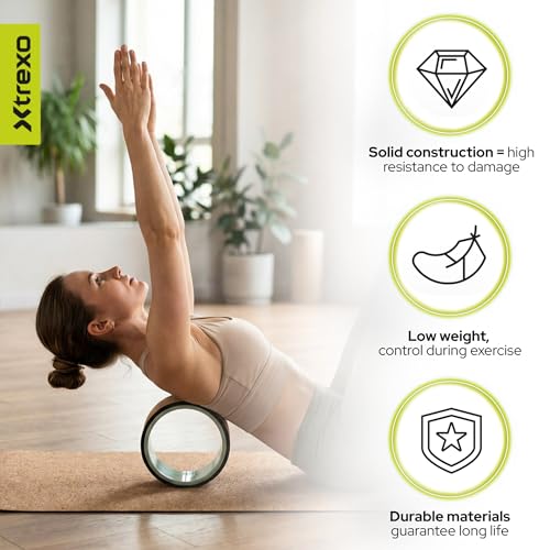 XTREXOKraj 3-in-1 Yoga Rad Set für Rücken & Dehnung – Yogarad – Naturkork & PP – 32/26/16 cm Olivgrün – für Yoga, Pilates & Anfänger