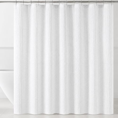 Image of HOMETHREADS Embrace Luxury with Our 6-Feet Long Premium Polyester Shower Curtain with 12 Hooks for a Lavish Bathroom Ambiance | Stylish, Splendid, and Perfectly Sized (Waffle White, 180x200cm)