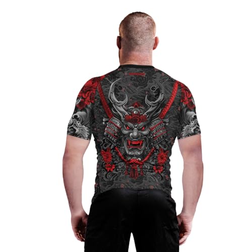 Men's Samurai Jiu Jitsu Rash Guard Short Sleeve Compression Shirt for MMA BJJ Grappling Training 5