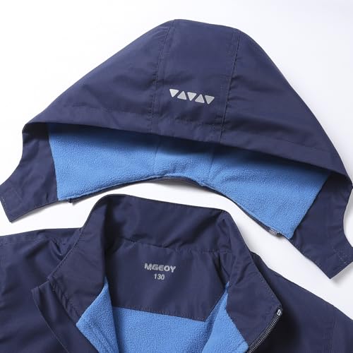 image for MGEOY Boys Rain Jacket Lightweight Waterproof Hooded Fleece Lined Rain
