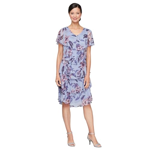 Image of S.L. Fashions Women's Short Sleeve Floral Tiered Chiffon Cocktail Spring /Summer Dress, Wedding Guest Dress