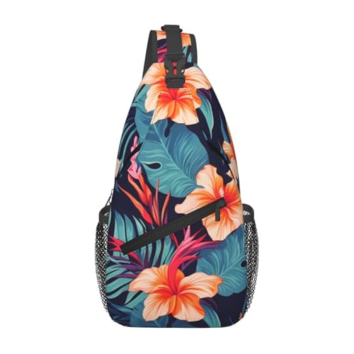 Sling bag unisex negra con diseño floral 7.2x3.5x15.3 in