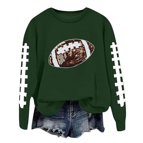 Sweatshirt femme vert col rond imprimé football décontracté pour automne - 2