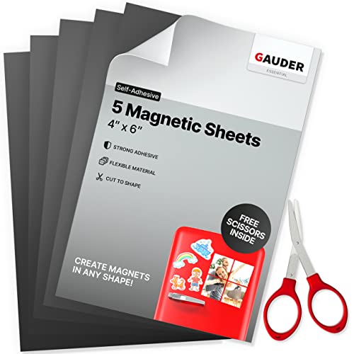 GAUDER Magnetic Sheets with Adhesive Backing (4' x 6') | Black Adhesive Magnetic Sheets (5 Pieces)