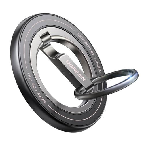 UGREEN Double-Sided Magnetic Phone Ring Holder features a strong 11N magnetic force 360 rotation a portable design and compatibility with iPhone 17/16/15/14/13 MagSafe Phones Samsung Galaxy