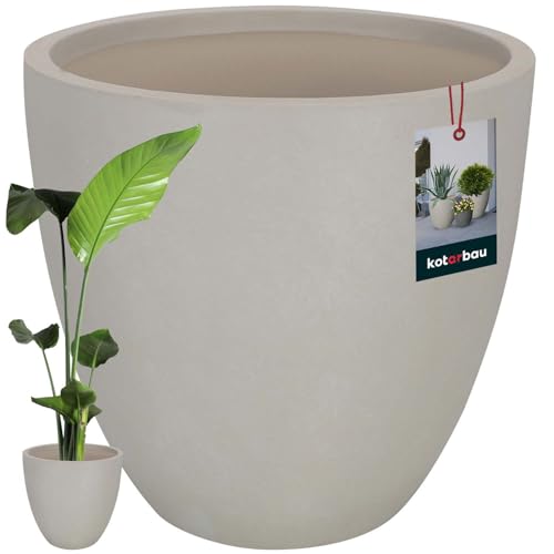 KOTARBAU® Macetero grande gris fibra de cerámica Ecolite altura 44 cm 46 cm maceta exterior maceta de palmera maceta de flores maceta de hormigón maceta interior y exterior maceta gris para salón