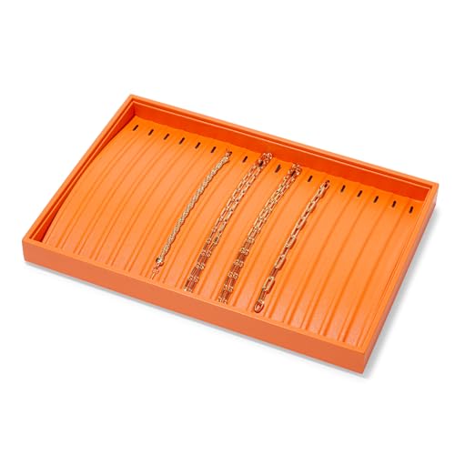 Leather Jewelry Tray Necklace Display Tray Jewelry Drawer Organizer Necklace Bracelet Holder Organizer Tray Stackable Jewelry Trays for Necklace Bracelet Pendant (Orange)