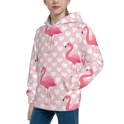 Cute Flamingo with Heart Kid Hoodies Boys Sweatshirts Girls Pullover with Pocket2