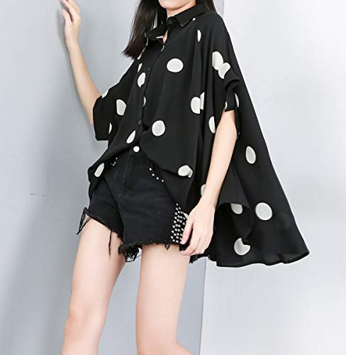 ellazhu Women's Batwing Sleeve Polka Dot Printed Button Down Blouse Oversized Shirt Top for Summer GY19033