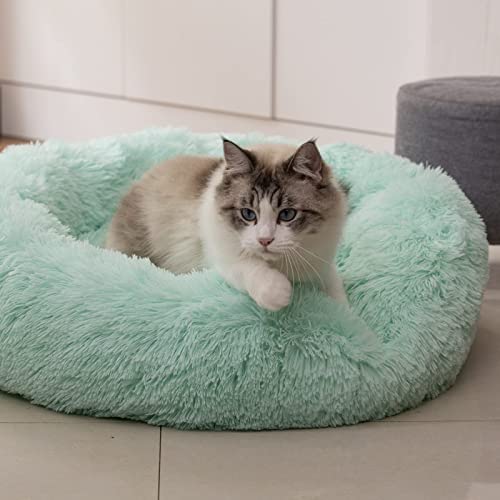 Raimaiso Anti Anxiety Round Fluffy Plush Faux Fur Warm Washable Dog Bed & Cat Bed, Original Bed For Small Medium Large Pets,Used To Relieve Joints And Improve Sleep（20"/24"/27''） (20", Light Green) #TOP6