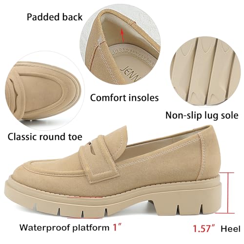 JENN ARDOR Women's Chunky Loafers Slip On Lug Sole Penny Loafer Comfort Casual Round Toe Mid Heels Platform Work Shoes