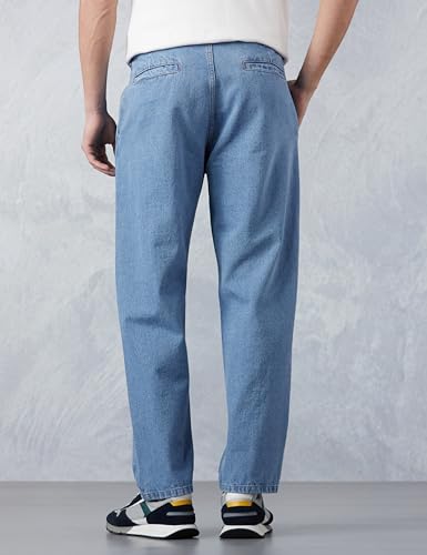 Image of Amazon Brand - Symbol Men's Pleated Baggy Fit Cotton Jeans | Mid Rise | Loose & Relaxed | Oversized Jeans Pant