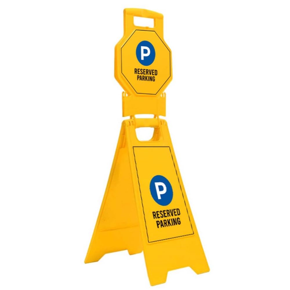 Reserved Parking Sign - Yellow Plastic Foldable Floor Sign | Dual Warning Private Parking Type A Freestanding