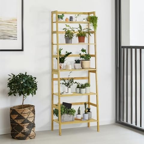CAPHAUS 5-Tier Bamboo Ladder Shelf Cover