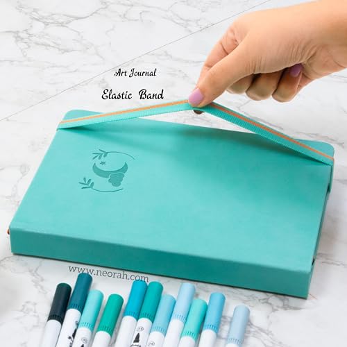 Image of NEORAH - A5 - ART JOURNAL | 200 Gsm Dotgrid Notebook | 160 Pages(21.0 x 14.8 cm) |Hard Cover | 3 Bookmarks | Elastic Closure | Back Pocket | Ideal - Bujo,Drawing & Painting, Junk Journal (Teal)