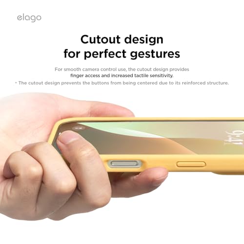 Image of elago Compatible with iPhone 16 Case, Premium Liquid Silicone Case, Full Body Protective Cover, Shockproof, Slim Phone Case, Anti-Scratch Soft Microfiber Lining, 6.1 inch (Yellow)