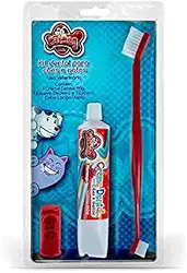 Kit Bucal para Cães e Gato, Dedeira para escovação bucal + Escova de dentes + Creme dental Morango 90g, Kit Anti-tártaro