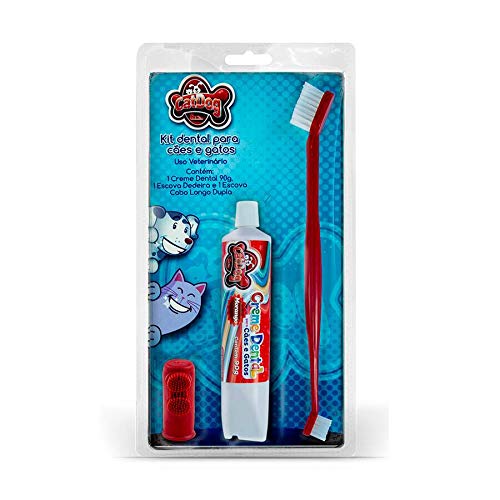 Kit Bucal para Cães e Gato, Dedeira para escovação bucal + Escova de dentes + Creme dental Morango 90g, Kit Anti-tártaro