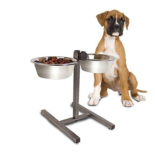 Garden Mile Adjustable Dog Cat Feeding Bowls - 2 Stainless Steel Double Elevated Height Raised Dog Water Bowls with Stand, Pet Bowl Dog Feeding Station for Pets Small Dogs and Puppies