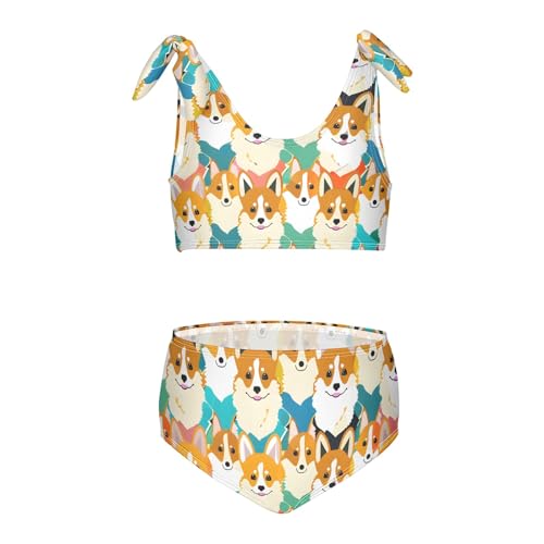 Girls' Bikini Set, Colored Clover Dogs Kids Swimsuit 2 Pcs Beach Bathing Suit