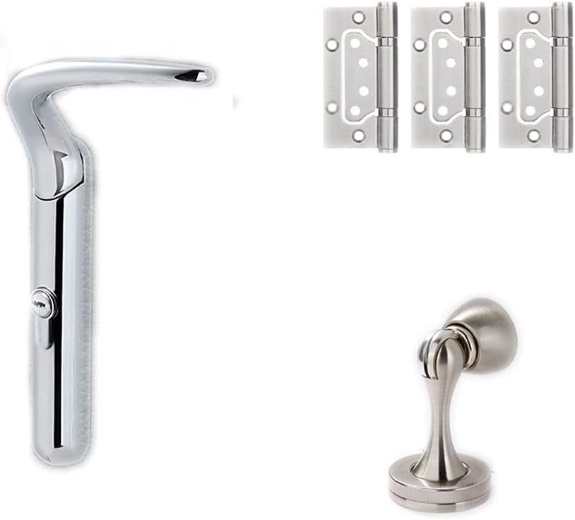 Door Knob Lever Wooden Door Lock Horn Lock Door Levers Interior Door Handle with Key Reversible for Right & Left Side for Bedroom Door Lock with Handle (Color : Bright Chrome setD Inner Left)
