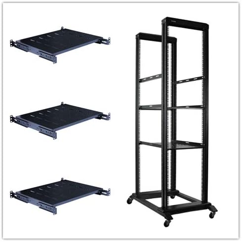 RAISING ELECTRONICS 42U 4 Post Open Frame 19inch Server/Audio Steel Rack Deep from 17inch (42U 17inch deep with 3 Shelves)