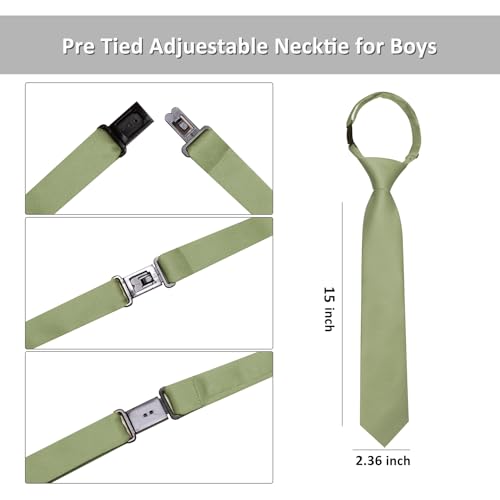 Image of Barry.Wang Boys Ties Pre-Tied Satin Solid Color Kids Tie Pocket Square Set Adjustable Formal Necktie Graduation School