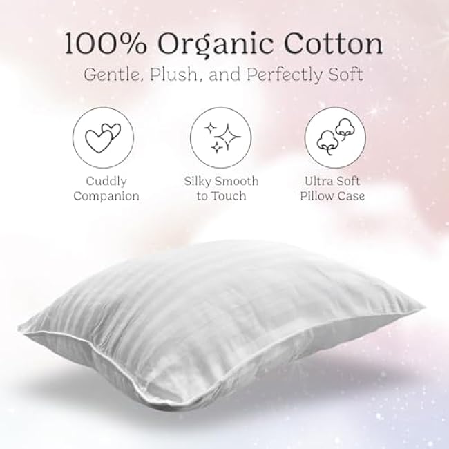 Toddler Pillow and Pillowcase 13x18 inches, Organic Cotton - Perfect for Toddlers 2-5 Years - Ideal for Toddler Travel Bed, Toddler Bedding Set, Kids Travel Pillow and Machine Washable