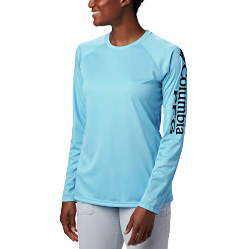 Columbia Women's Extended Tidal Tee Long Sleeve Shirt, Blue Chill Heather, Black Logo, Error:#