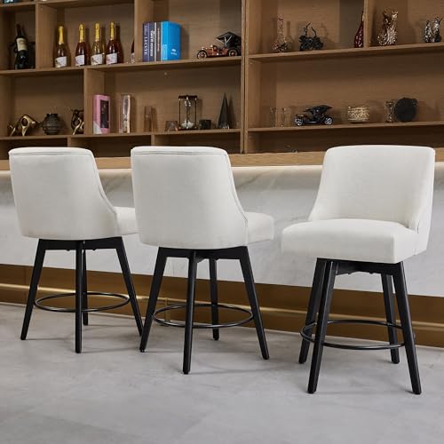 Image of 26 inch Counter Height Swivel Bar Stools, Set of 3, Cream