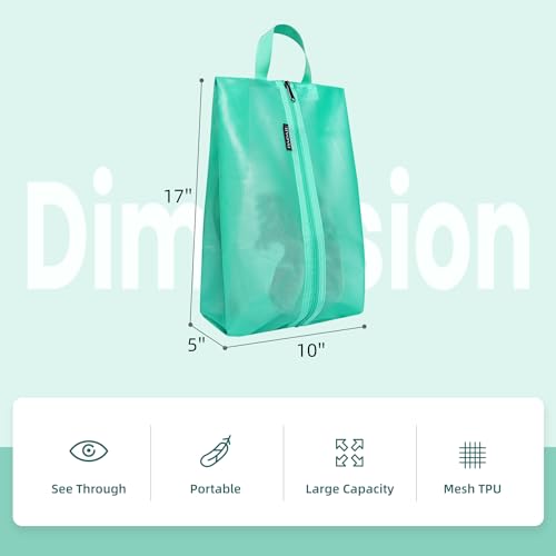 Bagail Shoe Bags for Travel,2 Set Shoe Bag for Storage in Closet,Transparent Shoe Packing Organizers with YKK Zipper (L 17"x10"x5", Turquoise 2pcs)2