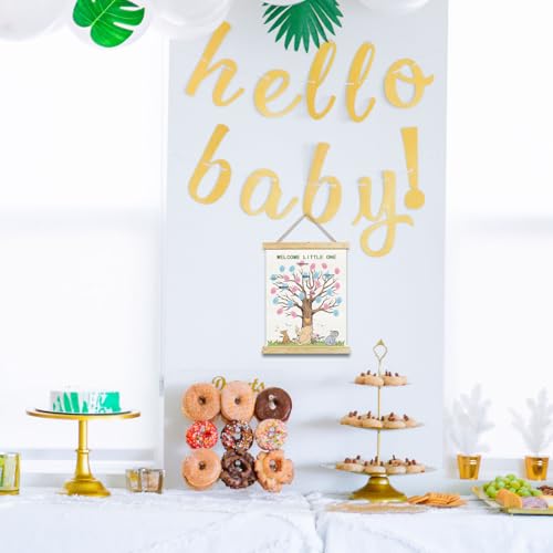 Image of QZCYU Winnie Baby Shower Decorations, Gender Reveal Party Decorations, Gender Reveal Fingerprint Tree,Boy or Girl Gender Reveal Supplies Fingerprint Tree Canvas