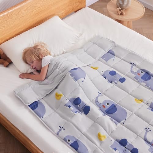 anfie Weighted Blanket Kids(40"x60" 7lbs) Weighted Blanket Cooling Blanket for Sleeping,Throw Size Breathable Blanket with Premium Glass Bead(Grey Elephant)