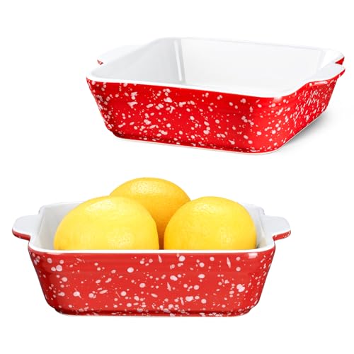 NUTRIUPS Keramik Auflaufform 2er-Set, 15cm Eckige Ofenformen für Lasagne & Auflauf, Ofenfest Baking Dish aus Keramik (Rot x 2)