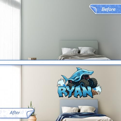 Vinilo decorativo de nombre personalizado Shark Truck para pared miniatura 7