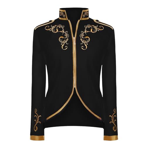 rumnigh Chaqueta de príncipe para hombre, uniforme de príncipe de moda de la corte, chaqueta bordada dorada, chaqueta de traje medieval, disfraz de Halloween, victoriano, renacentista, cosplay (negro