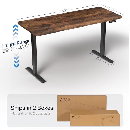 Image of VIVO Electric 60 x 24 in Rustic Standing Desk, Memory Height Adjustment, 1B Series, Holds 220 lbs, One-Piece Vintage Brown Top, Black Frame, DESK-KIT-1B6N