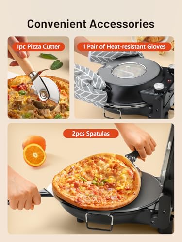 Image of KEENSTAR Pizza Oven Indoor 12-Inch, Countertop Glazed Ceramic Stone Pizza maker with Adjustable Timer, 1200W Heat up to 800F, Electric Pizza Cooker with Viewing Window Baked Pizzeria Style at Home