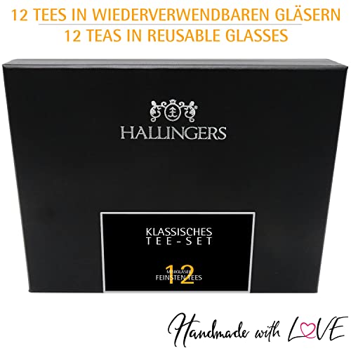 Hallingers Klassisches Tee-Set - 12 hochwertige Tees luxus Geschenkset, intensives Aroma in Schraubgläsern, Teeliebhaber Vielfalt (Set) - Geschenkideen Weihnachten & Geschenke Adventskalender | Genesu