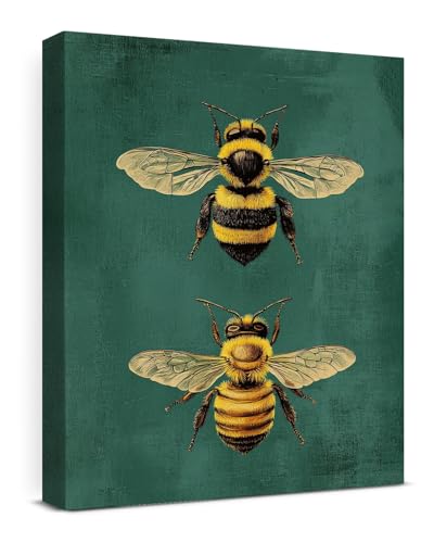 Bee Canvas Wall Art Vintage Bee Dark Green Print Poster Bees Artwork Framed Painting for Home Living Room Bedroom Wall Decor 8x10 Inch