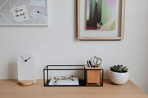 Umbra Cubist Zwevend rek met geïntegreerde plantenpot – moderne wanddecoratie en geometrische wandplank voor fotolijsten, kaarsen, brillen, kamerplanten en nog veel meer! Klein, metaal/hout, zwart - Image 3