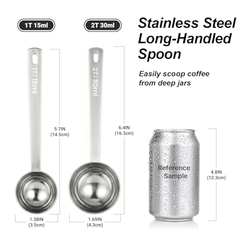 2PCS Coffee Scoop for Ground Coffee Stainless Steel Measuring Spoons Long Handle 30ml 6.4in and 15ml 5.7in Set for Deep Jars Beans Protein Powder Flour - Image 5